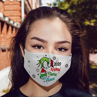 Alternative view of 2020 Stink Stank Stunk Grnch Green Hand Funny Quarantine Christmas Washable Reusable Cloth Face Mask Cover