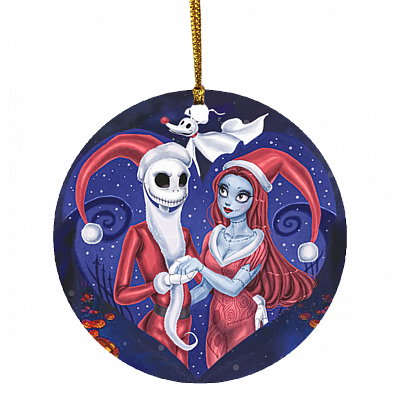 Jack And Sally Christmas Ornament - Couples Christmas Ornament - Valentine Couples Matching Ornament, White, Circle Ornament