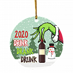 2020 Drink Drank Drunk Funny Quarantine Christmas Circle Ornament Keepsake - Drink Lover Holiday Flat Ornament, White, Circle Ornament