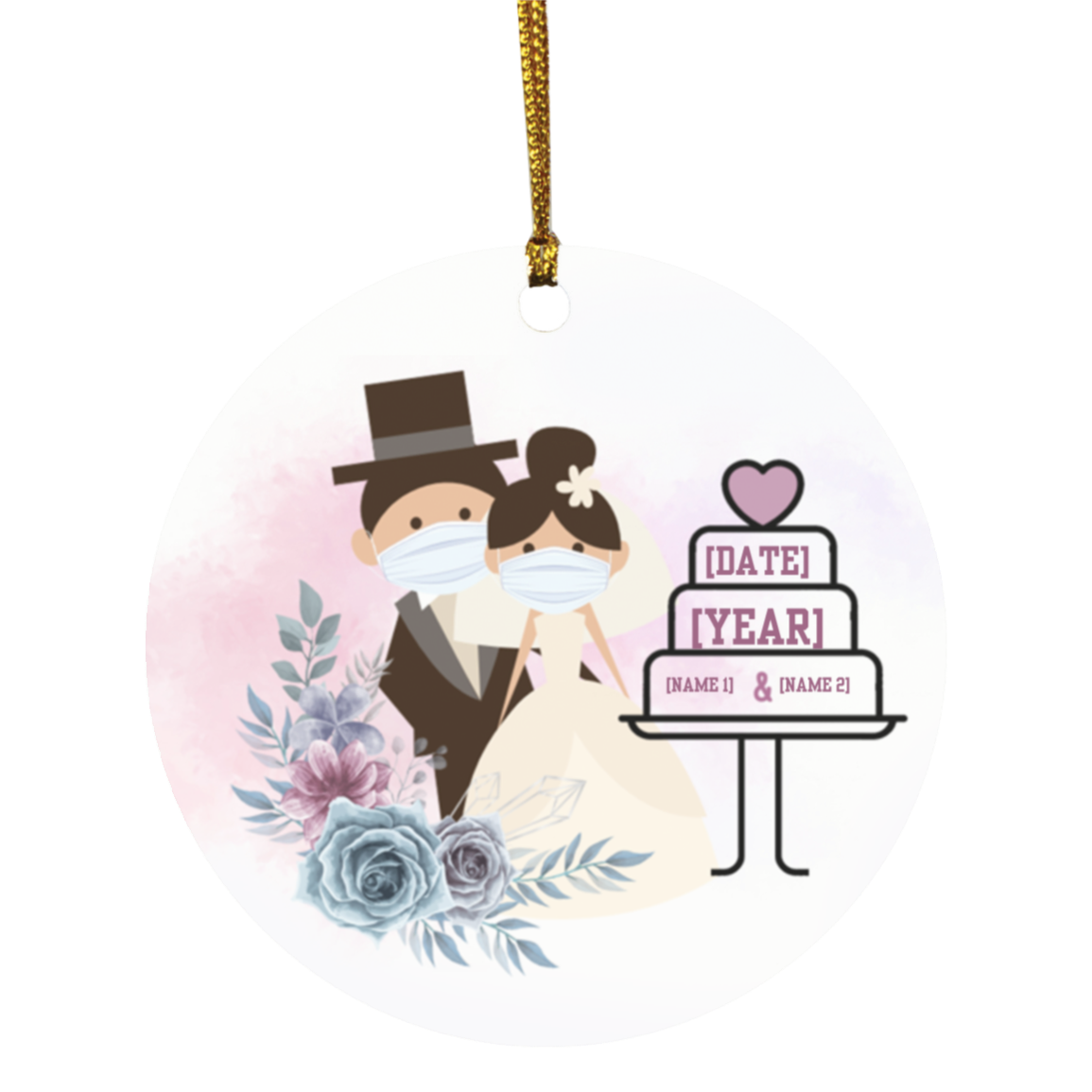 Personalize Quarantined Wedding Newlywed Gift Decorative Christmas Ornament - Holiday Flat Circle Ornament, White, Circle Ornament