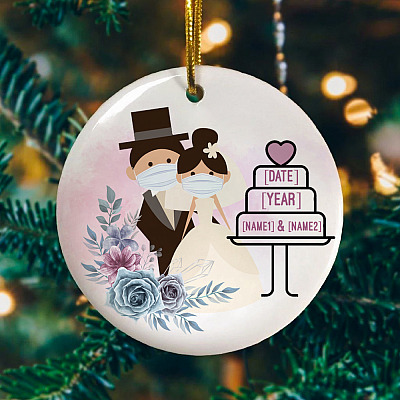 Alternative view of Personalize Quarantined Wedding Newlywed Gift Decorative Christmas Ornament - Holiday Flat Circle Ornament