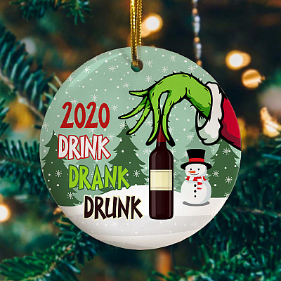 Alternative view of 2020 Drink Drank Drunk Funny Quarantine Christmas Circle Ornament Keepsake - Drink Lover Holiday Flat Ornament