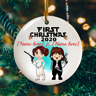 Alternative view of Personalized First Christmas 2020 - Decorative Christmas Ornament - Holiday Flat Circle Ornament