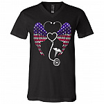 Nursing Stethoscope Wing T-Shirt - Nurse Shirt, Black, V-Neck T-Shirt