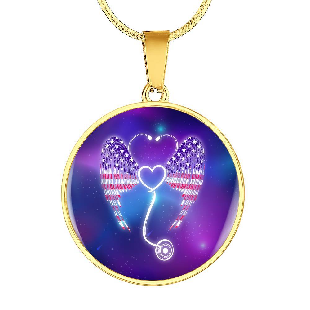 Nursing Stethoscope Wing Circle Pendant Necklace - Circle Luxury Necklace (Gold Plated) Nursing Stethoscope Wing Circle Pendant Necklace - Circle Luxury Necklace (Gold Plated)