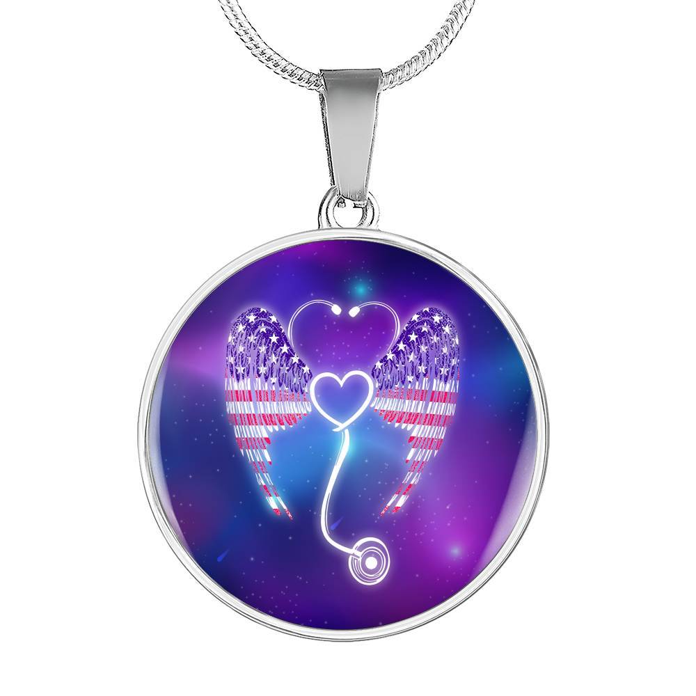 Nursing Stethoscope Wing Circle Pendant Necklace - Circle Luxury Necklace (Silver) Nursing Stethoscope Wing Circle Pendant Necklace - Circle Luxury Necklace (Silver)