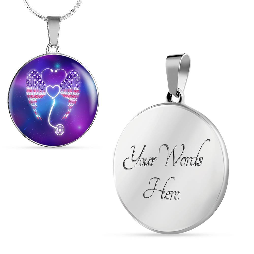 Nursing Stethoscope Wing Circle Pendant Necklace - Circle Luxury Necklace (Silver) Nursing Stethoscope Wing Circle Pendant Necklace - Circle Luxury Necklace (Silver)