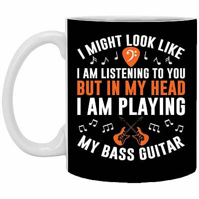 Bass Guitar Ceramic Coffee Mug, Black, 11 oz. White Mug
