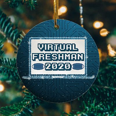 Virtual Freshman 2020 9th Grade Remote Learning Christmas Ornament Keepsake - Holiday Flat Circle Ornament