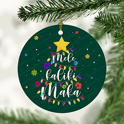 Mele Kalikimaka Hawaiian Christmas Tree Decorative Christmas Ornament - Holiday Flat Circle Ornament