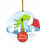 Merry Christmas Decorative Christmas Ornament - Green Character Christmas Ornament - Funny Xmas Holiday Gifts, White, Circle Ornament