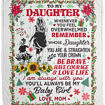 From Mom To My Daughter Whenever You Feel Overwhelmed Christmas Fleece Blanket - Premium Mink Sherpa Blanket, White, Cozy Plush Fleece Blanket - 50x60