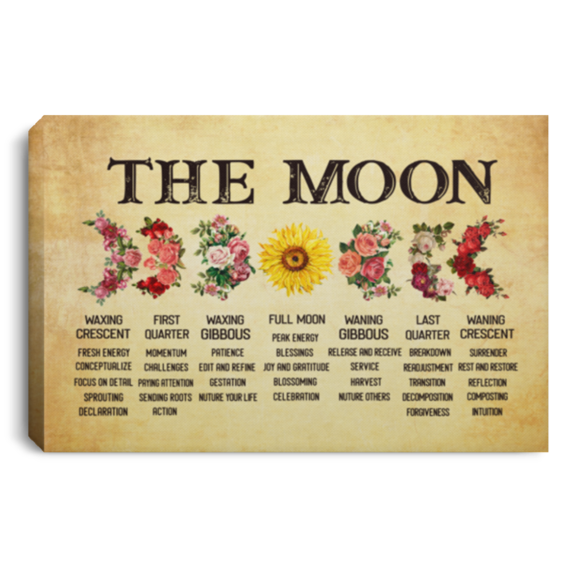 The Moon Waxing Crescent First Quarter Waxing Gibbous Full Moon Framed Canvas Prints - Unframed Poster, White, 0.75'' Framed Canvas