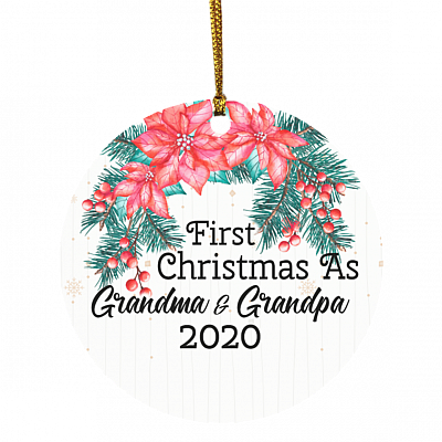 First Christmas as Grandparents Announcing Pregnancy 2020 Christmas Ornament - Circle Ornament, White, Circle Ornament