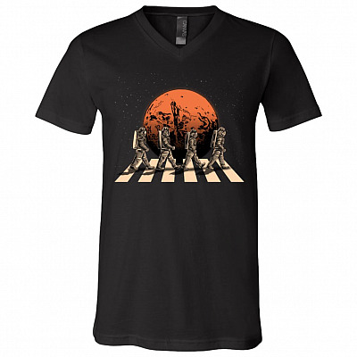 Spacewalk Astronauts Planet Mars Outa Space Crosswalk Parody T-Shirt V-Neck, Black, V-Neck T-Shirt