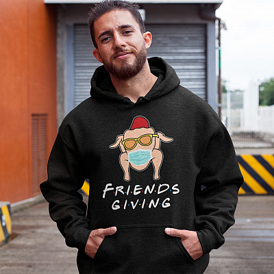 Alternative view of Friendsgiving Hoodie - Sweatshirt - Long Sleeve Shirt - Turkey Wearing Face Mask Sweatshirt