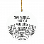 RBG Speak Your Mind Even If Your Voice Shakes Ruth Bader Ginsburg Circle Christmas Tree Ornament Keepsake, White, Circle Ornament