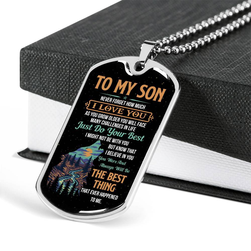 Wolf to My Son Never Forget How Much I Love You as You Grow Older You Will Face Dog Tag Pendant Necklace - Dog Tag (Silver)
