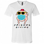 Friendsgiving 2020 Funny Thanksgiving Friends T-shirt - V-neck - Funny Quarantine Turkey Wearing Mask Shirt, White, V-Neck T-Shirt