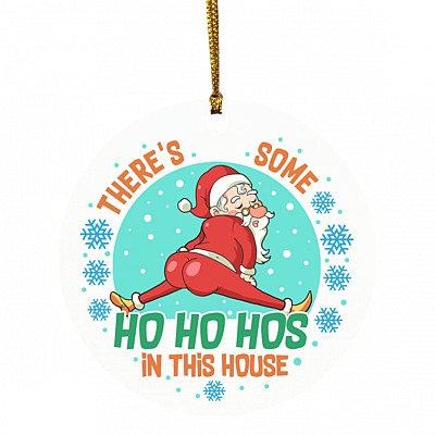 There's Some Ho Ho Hos in This House Santa Claus Decorative Christmas Ornament - Holiday Flat Circle Ornament, White, Circle Ornament