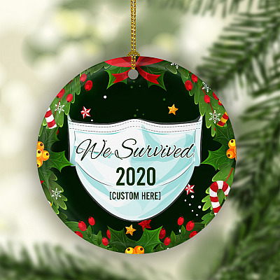 Alternative view of Personalized We Survived 2020 Circle Christmas Tree Ornament Keepsake - Funny Pandemic Holiday Flat Ornament