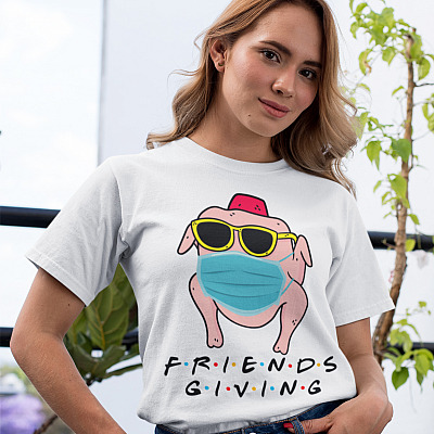 Alternative view of Friendsgiving 2020 Funny Thanksgiving Friends T-shirt - V-neck - Funny Quarantine Turkey Wearing Mask Shirt