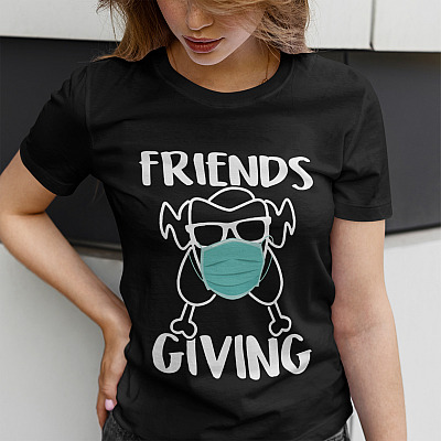 Alternative view of Friendsgiving Turkey Wearing Face Mask Funny Quarantined Thanksgiving 2020 T-Shirt - V Neck