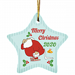 Funny Santa Claus Holding Toilet Paper Merry Quarantine Christmas Pandemic 2020 Star Ornament, White, Star Ornament