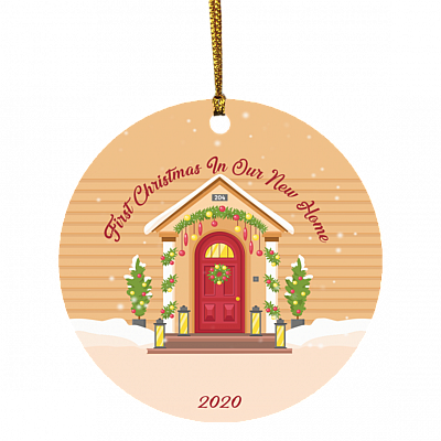 Personalized First Christmas In Our New Home Decorative Christmas Ornament - Holiday Flat Circle Ornament, White, Circle Ornament