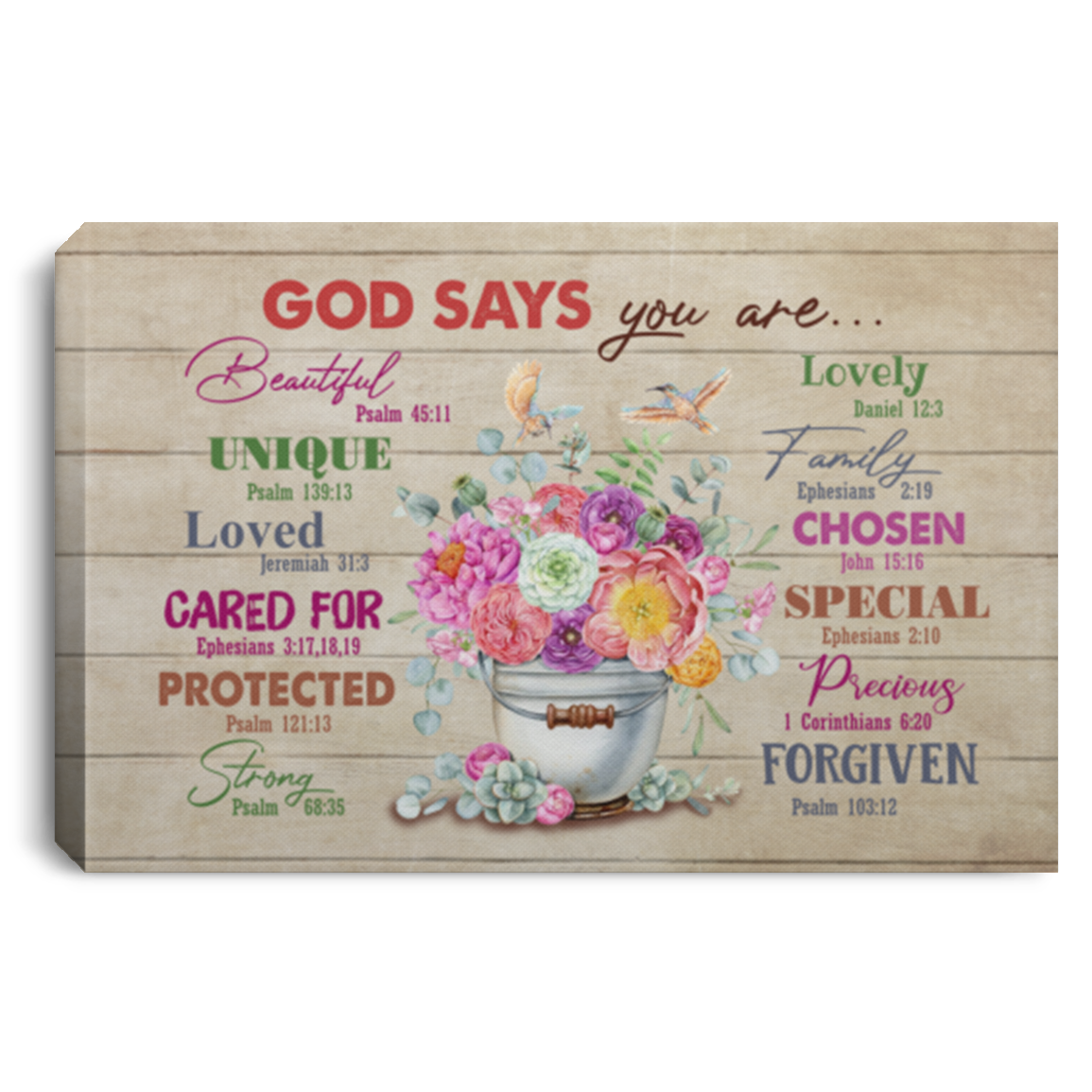 Gods Says You Are Beautiful Psalm 45 11 Unique Psalm Bible Wrapped Framed Canvas Prints - Unframed Poster, White, 0.75'' Framed Canvas
