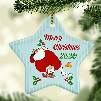 Alternative view of Funny Santa Claus Holding Toilet Paper Merry Quarantine Christmas Pandemic 2020 Star Ornament