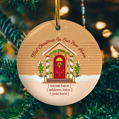 Alternative view of Personalized First Christmas In Our New Home Decorative Christmas Ornament - Holiday Flat Circle Ornament