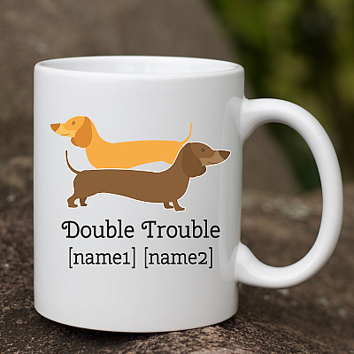 Alternative view of Personalized Double Trouble Dachshund Dog Mom Dad Ceramic Mug - Funny Wiener Dog Lover Coffee Mug