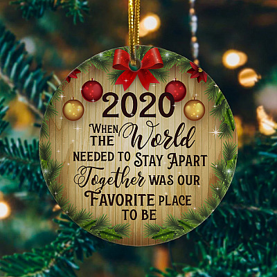 Alternative view of When The World Needed To Stay Apart Together Funny 2020 Pandemic Christmas Quarantine Circle Ornament