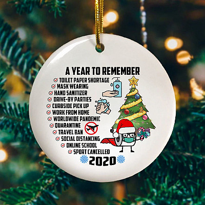 Alternative view of 2020 A Year To Remember Christmas Circle Ornament Keepsake - Funny 2020 Quarantine Christmas Tree Ornament