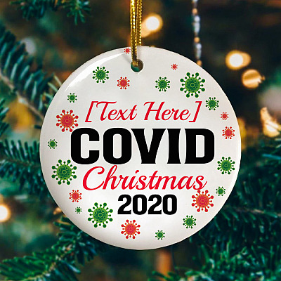 Alternative view of Personalized Covid Christmas Pandemic Quarantine Christmas 2020 Holiday Flat Circle Ornament