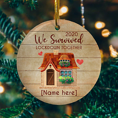Alternative view of Personalized We Survived Lockdown 2020 Together Decorative Christmas Ornament - Holiday Flat Circle Ornament