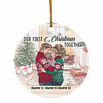 Personalized Our First Christmas Together As A Family Of Three 2020 First Christmas As Mr & Mrs Circle Ornament, White, Circle Ornament