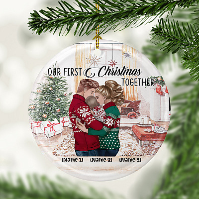 Alternative view of Personalized Our First Christmas Together As A Family Of Three 2020 First Christmas As Mr And Mrs Ornament