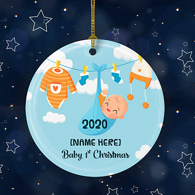Alternative view of Personalized Baby's First Christmas 2020 Decorative Christmas Ornament - Holiday Flat Circle Ornament