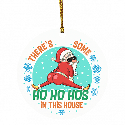 There's Some Ho Hos in This House Santa Claus Decorative Christmas Ornament - Holiday Flat Circle Ornament, White, Circle Ornament