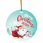 Merry Christmas 2020 Santa Claus With Mask Decorative Christmas Ornament - Holiday Flat Circle Ornament, White, Circle Ornament
