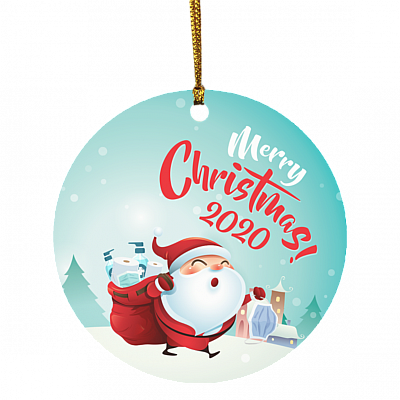 Merry Christmas 2020 Santa Claus With Mask Decorative Christmas Ornament - Holiday Flat Circle Ornament, White, Circle Ornament