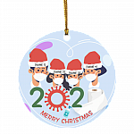 Quarantine Together Wearing Mask Personalized Family Gift 2020 Christmas Ornament - Holiday Ornament, White, Circle Ornament
