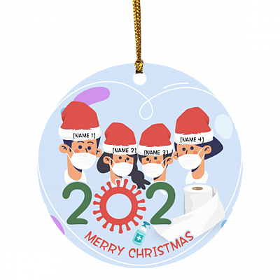 Quarantine Together Wearing Mask Personalized Family Gift 2020 Christmas Ornament - Holiday Ornament, White, Circle Ornament