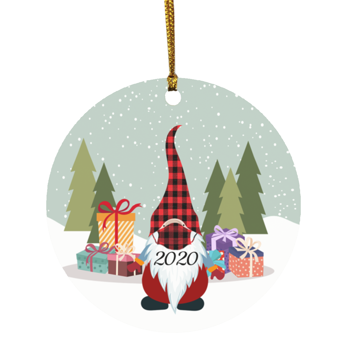 Quarantine Christmas Gnome 2020 Decorative Christmas Ornament - Holiday Flat Circle Ornament, White, Circle Ornament