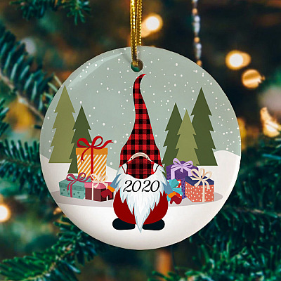 Alternative view of Quarantine Christmas Gnome 2020 Decorative Christmas Ornament - Holiday Flat Circle Ornament