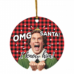 OMG Santa I Know Him Buffalo Plaid Decorative Christmas Ornament - Holiday Flat Circle Ornament - Holiday Decoration Gift, White, Circle Ornament