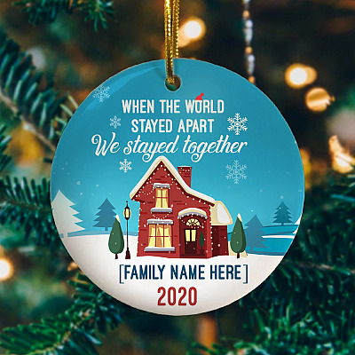 Alternative view of Personalize Stayed Together Decorative Christmas Ornament - Holiday Flat Circle Ornament