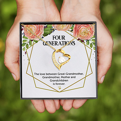 Four Generations Love Thoughtful Quotes Mothers Day Gift Forever Love Heart Pendant Necklace
